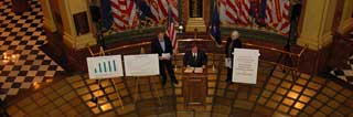 Michigan Catholic Conference CEO Paul A. Long speaking at a press conference regarding the Michigan EITC in the Capitol rotunda