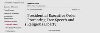 Screenshot of Presidential Executive Order from Whitehouse.gov