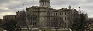The Michigan State Capitol Building on a cloudy day