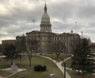The Michigan State Capitol Building on a cloudy day