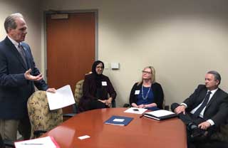 From left to right, Aamina Ahmed, Karen Holcomb Merrill from the Michigan League for Public Policy, and MCC’s Policy Advocate Paul Stankewitz participate in a panel discussion during Muslim Capitol Day
