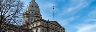 The Michigan State Capital Building on a sunny winter day.