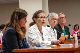 From left to right: Eileen McNeil of Citizens for Traditional Values, Dr. Michelle Monticello, Dr. Catherine Stark, and Rebecca Mastee with MCC testify against the RHA before the House Health Policy Committee.