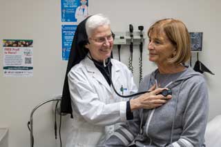Sister Mary Rafqa Boulos, a Religious Sister of Mercy (RSM) and Doctor of Osteopathic Medicine (DO) at Cristo Rey