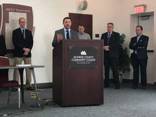 David Maluchnik, MCC Vice President of Communications, speaks at a press conference at Monroe County Community College about Proposal 1