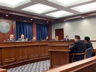Senators Peter Lucido (R-Shelby Twp) and Sylvia Santana (D-Detroit) speak in support of Raise the Age legislation in front of the Senate Judiciary and Public Safety Committee