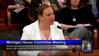 MCC Policy Advocate Rebecca Mastee, J.D. testifying in the House Families, Children, and Seniors Committee in support of House Bills 4320-4321, legislation that would prohibit dismemberment abortion in Michigan