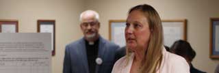 MCC Policy Advocate Rebecca Mastee speaks at a press conference held earlier this year in support of the Michigan Values Life petition drive