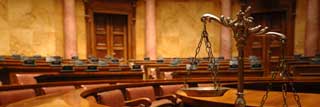 The scales of justice in a courtroom