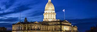 The Michigan State Capitol building at dusk