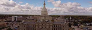 An aerial view of the Michigan State Capitol building.