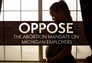 A young, pregnant woman silhouetted in front of a window with the words 