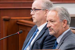 MCC policy advocate Paul Stankewitz, right, and Brian Broderick, executive director for the Michigan Association for Nonpublic Schools, testified before the Senate Education Committee to urge lawmakers to include nonpublic schools in a free school meals for kids program. 