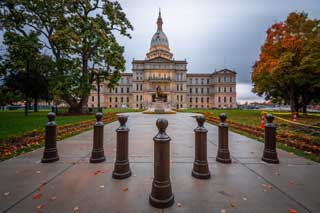 The Michigan State Capitol Building in early fall