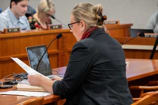 Rebecca Mastee, policy advocate for MCC, testifies against legislation that would legalize surrogacy contracts in Michigan during the House Judiciary Committee this week.