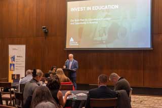 Brian Broderick, executive director of the Michigan Association of Nonpublic Schools (MANS), addresses school leaders during the annual MANS Public Policy Day.