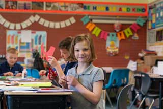 Students at All Saints Central Middle School in Bay City, Michigan