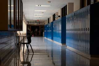 An empty hallway at Nouvel Catholic Central High School