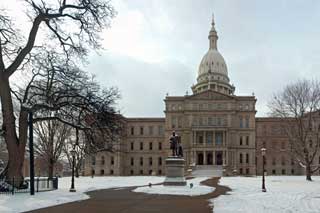 The Michigan State Capital Building in winter